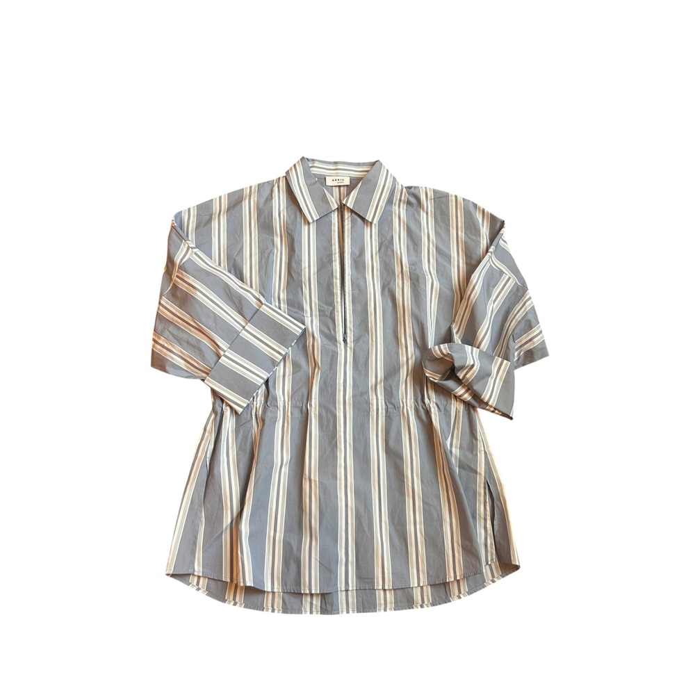 Akris Punto Blue White Striped Tunic Blouse Top 100% Baumwolle Cotton Women US 4